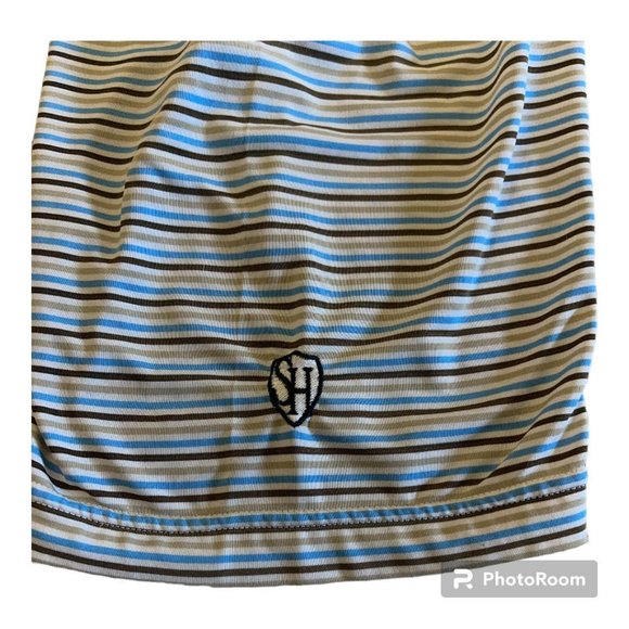 Footjoy Men's Blue, Beige & Black Striped 3 Button Polo, Size M - Picture 2 of 7